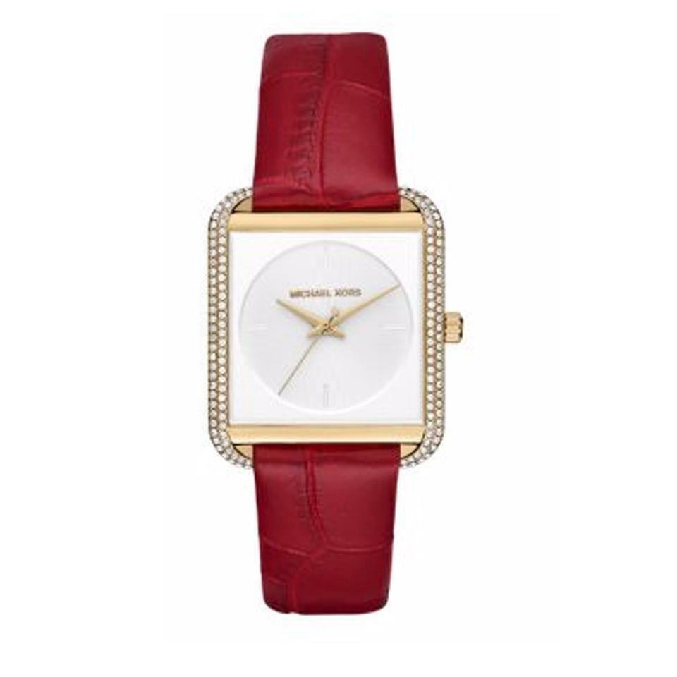 Michael Kors Lake Gold Watch Red Croc Leather+pave Crystals WATCH-MK3829