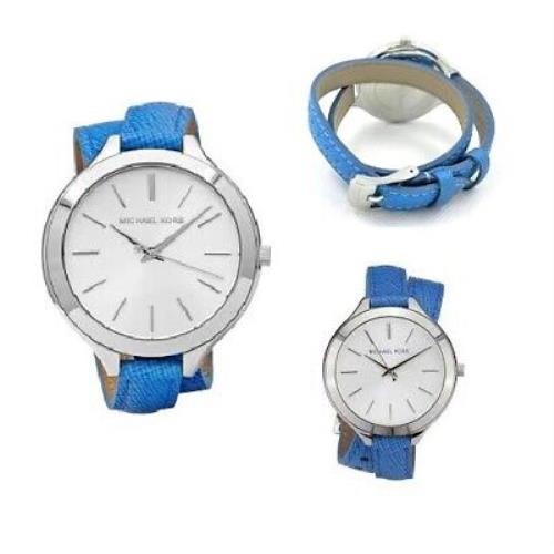 Michael Kors Double Wrap Around Blue Leather Slim Band Round Dial Watch MK2331