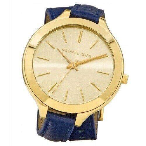Michael Kors Double Wrap Around Navy Blue Leather Slim Round Dial Watch MK2324