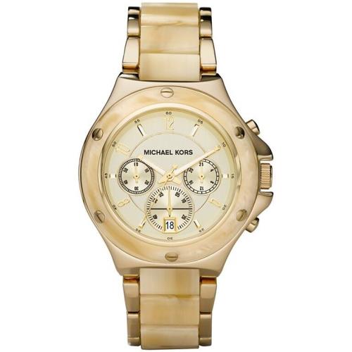 Michael Kors Gold Tone Horn Acrylic S/steel Chronograph Date WATCH-MK5449