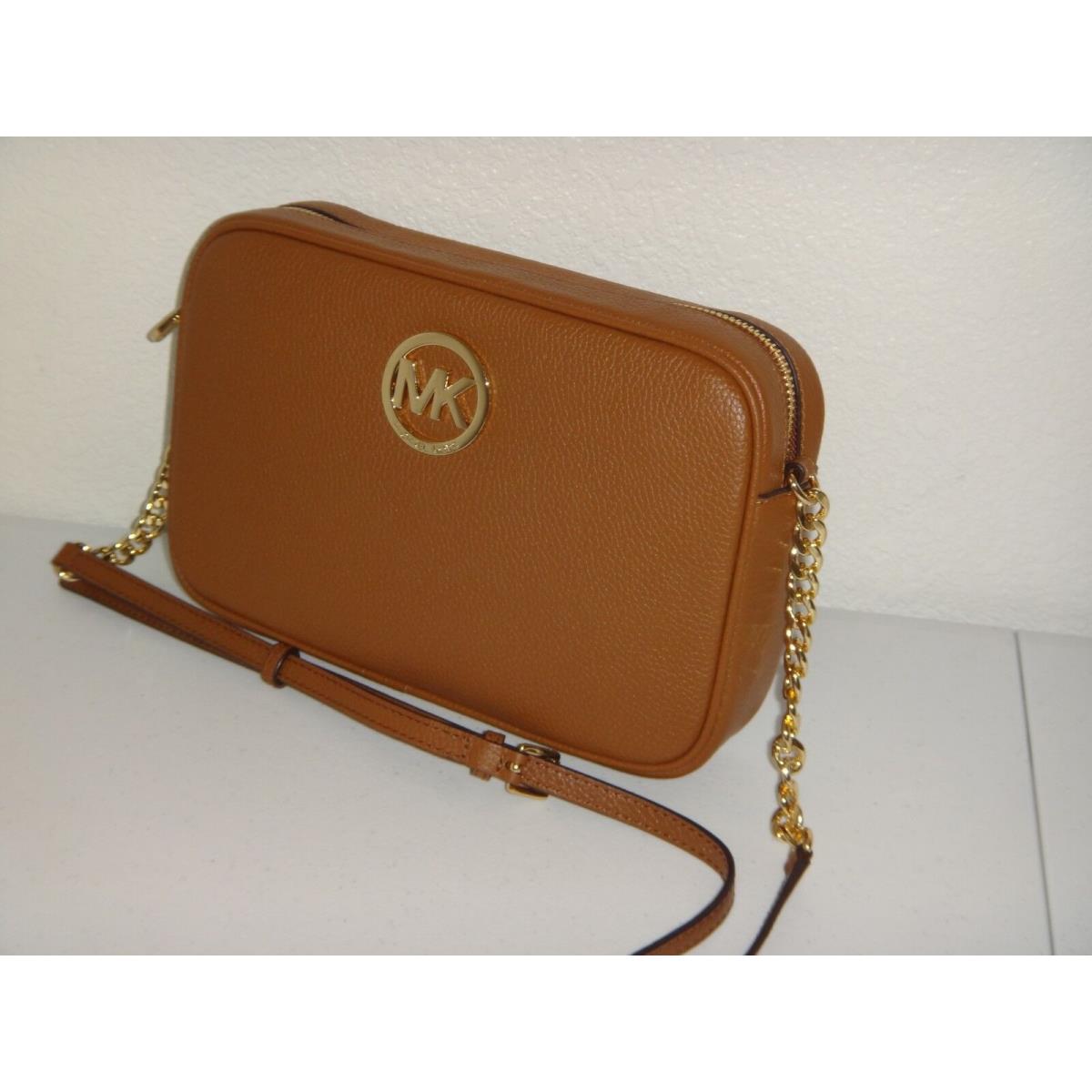 Michael Kors Women`s MK Fulton LG EW Crossbody Bag Purse Luggage Leather Gold