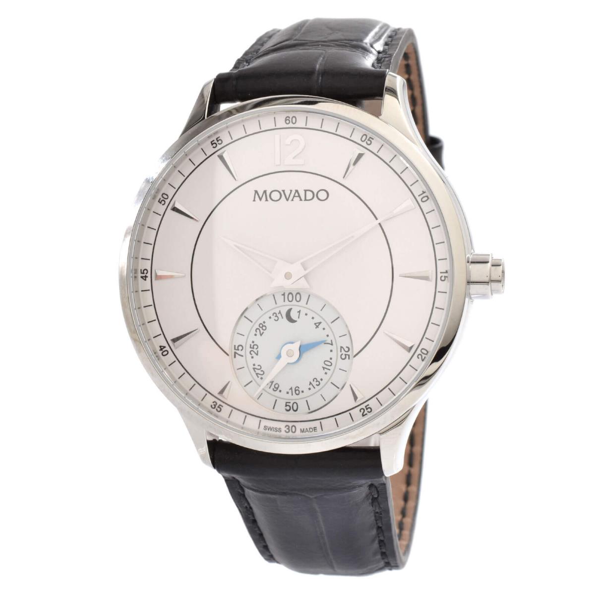 Michael Kors Movado Men`s Circa Motion Watch Quartz Beige Dial Black Leather Strap 660007