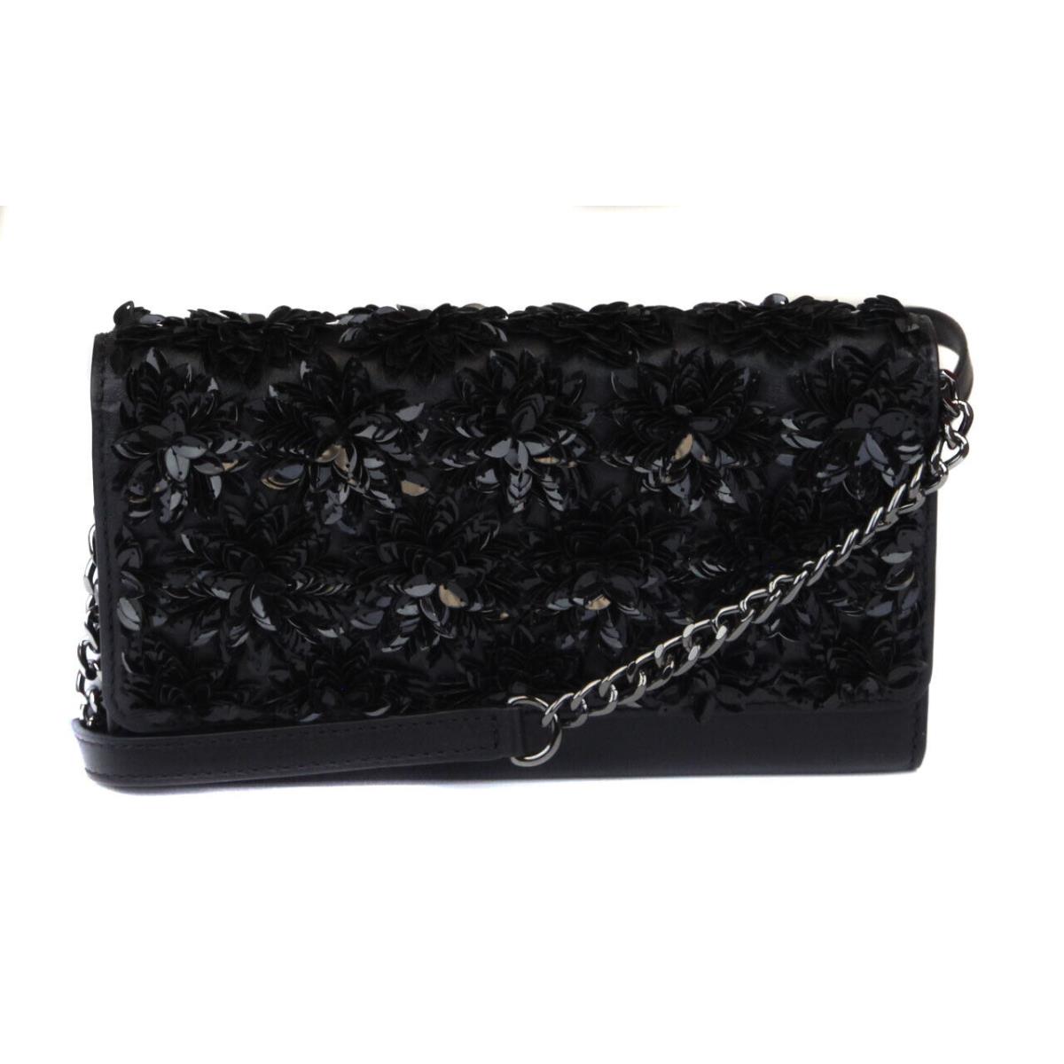 Michael Kors Women Leather Black Floral Burst Sequin Crossbody Purse Bag Handbag
