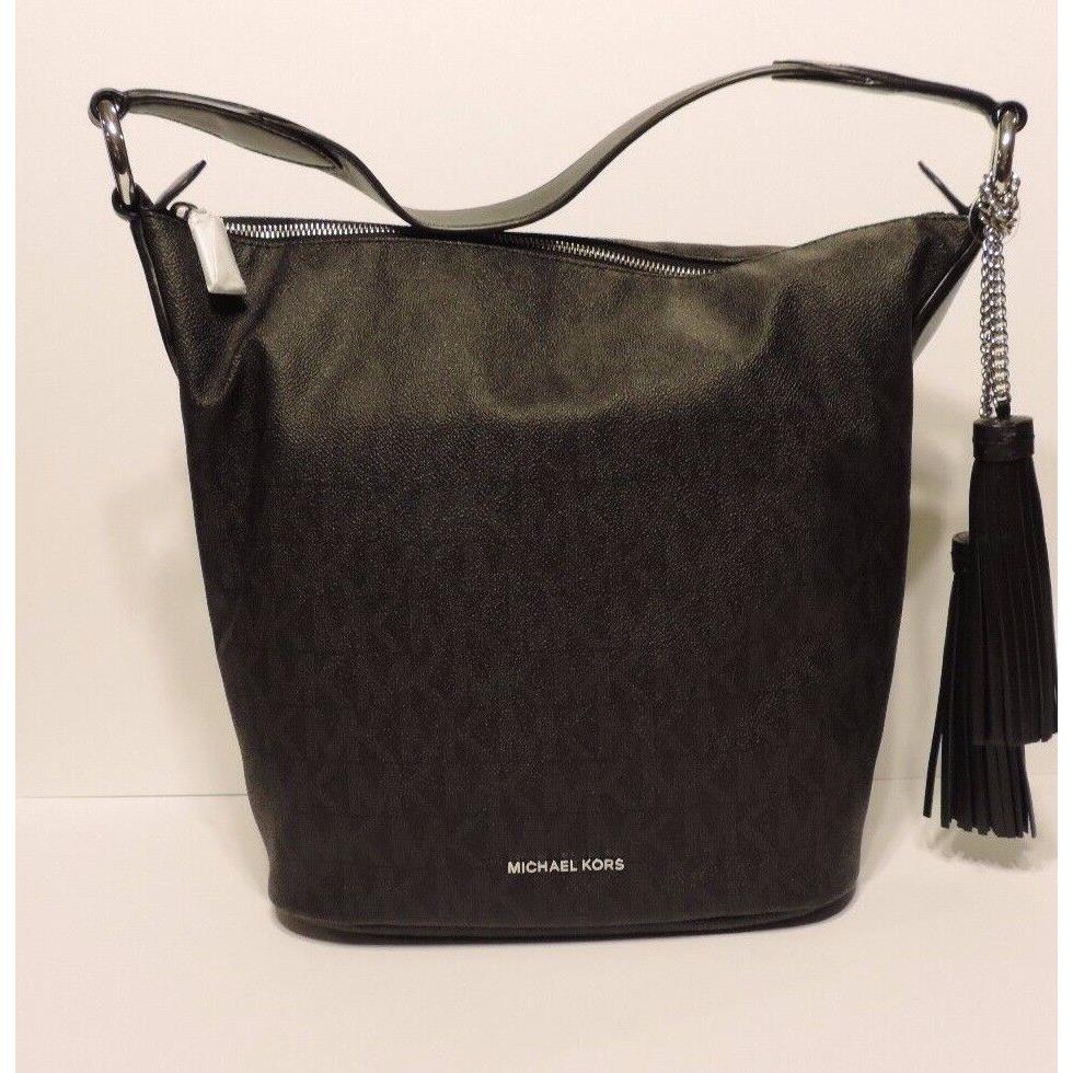 Michael Kors Elana Large East West Convertible Shoulder Bag Black Mono Tote