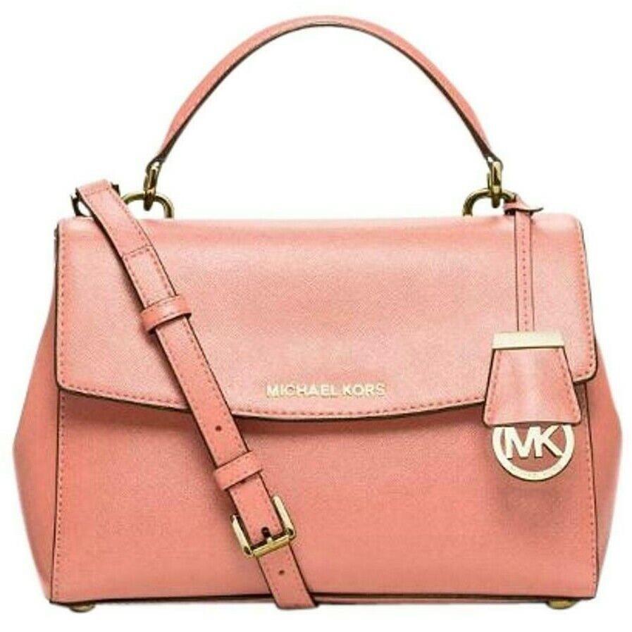 Michael Kors Ava Peach Small Saffiano Leather Satchel Crossbody Bag Purse