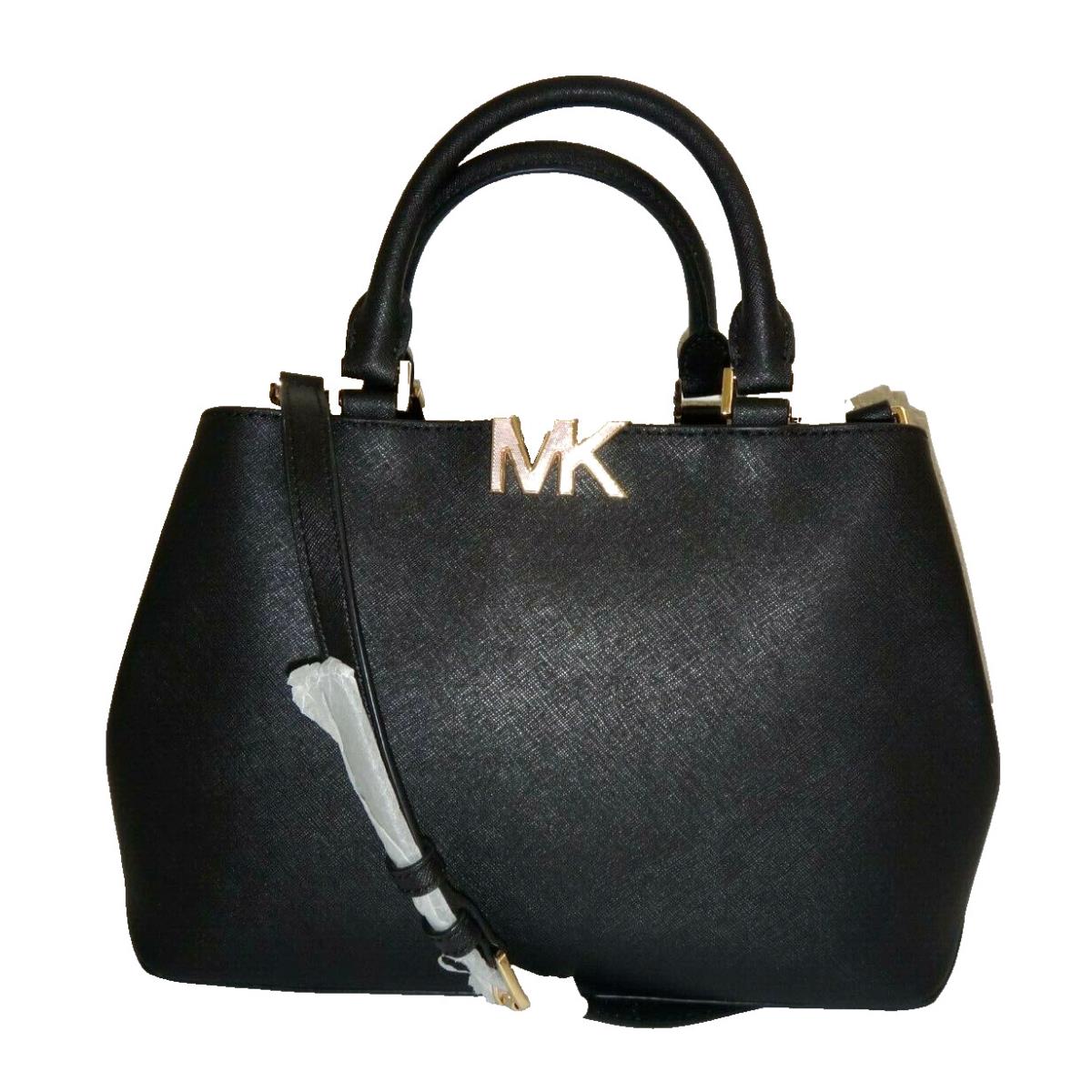 Michael Kors Florence Womens MK MD Satchel Bag Black Saffiano Leather 38T8CRES8L