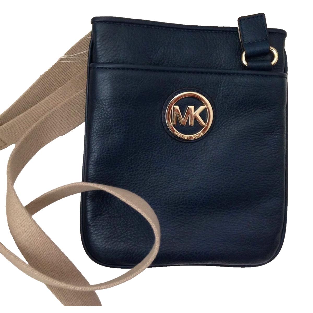 Michael Kors MK Fulton Crossbody Soft Pebble Leather Messenger Bag Navy