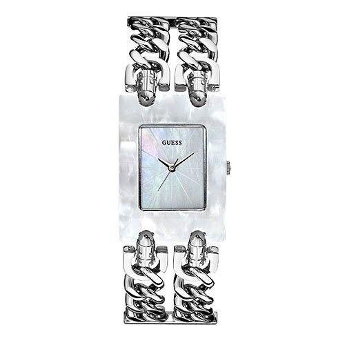 Guess Multi Strand Chain Link Silver Tone Band+mop Dial Watch U0061L1