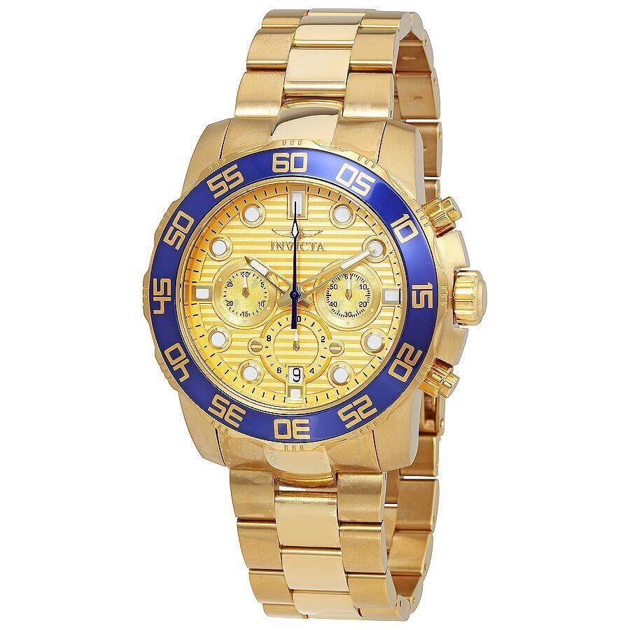 Invicta Pro Diver Chronograph Gold Dial Men`s Analog Stainless Watch 22227