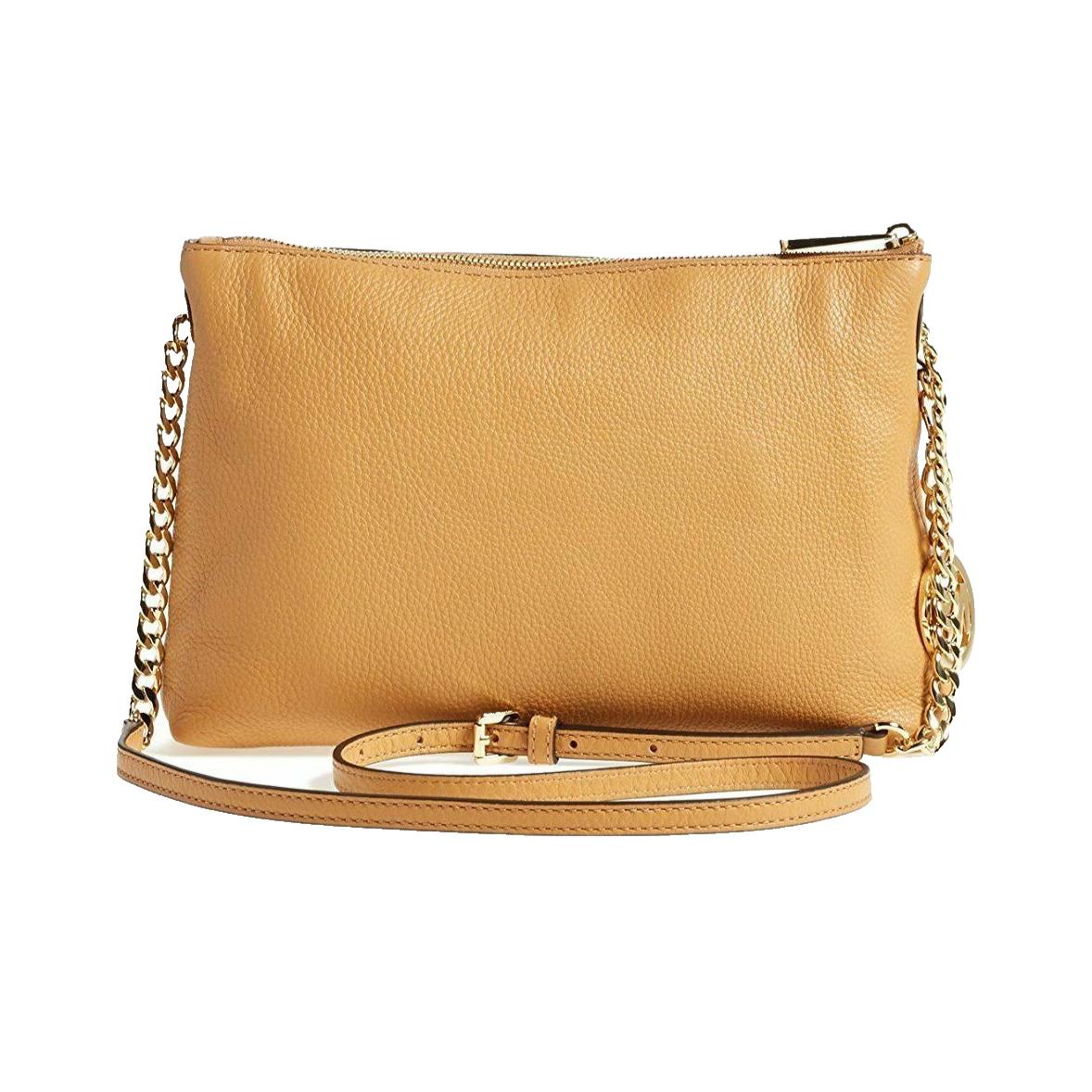 Michael Kors Jet Set Chain Pebble Leather Top Zip Messenger Bag-peanut/gold