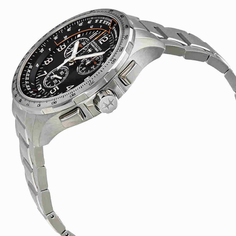 Hamilton Khaki Aviation X-wind Chronograph Men`s Watch H77912135 - Dial: Black, Band: Silver, Bezel: Silver