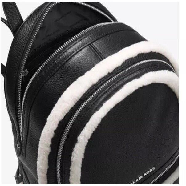 Michael Kors MD Rhea Fur Trim Black Leather Backpack Bookbag Bag