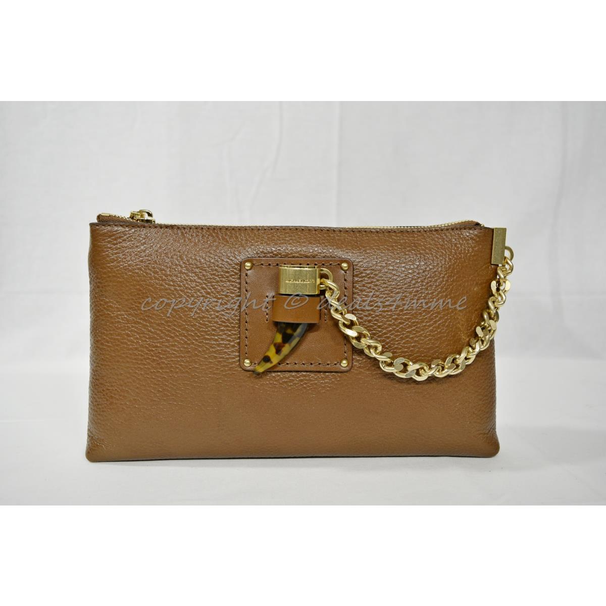 Michael Kors James Large Leather Clutch / Shoulder Bag in Caramel Brown