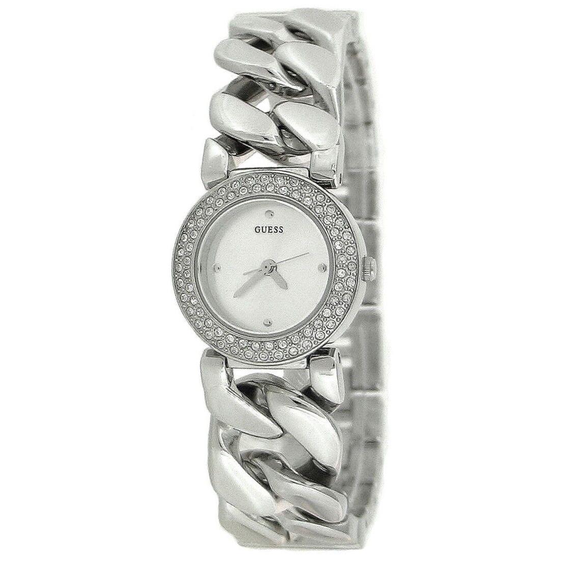 Guess Chain Link Silver Tone Band+pave Crystal Bezel Bracelet Watch U11662L1