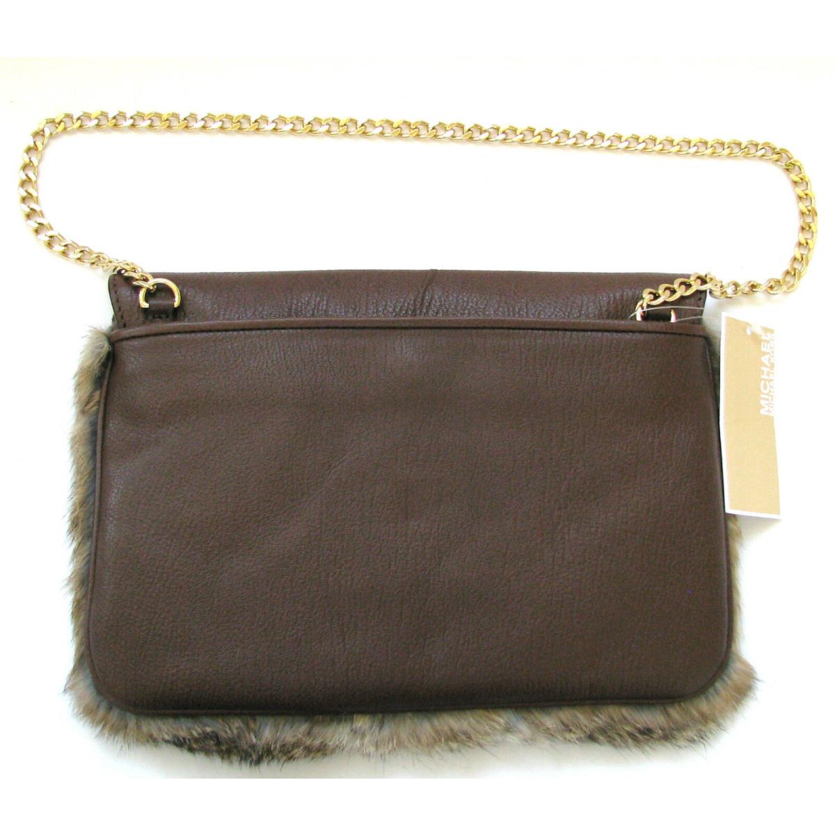 Michael Kors Sloan Rabbit Fur+brown Leather+gold Clutch Shoulder Hand Bag