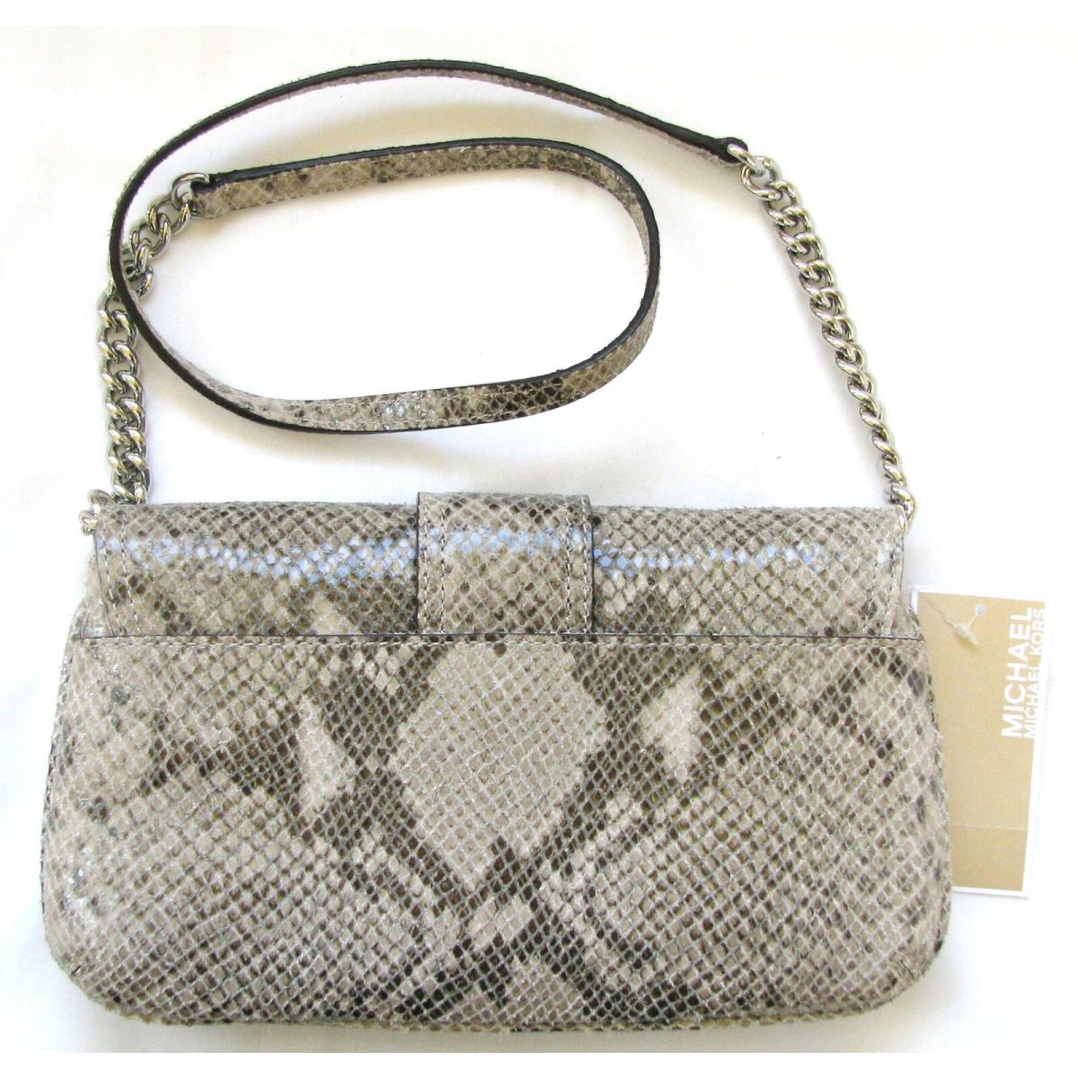 Michael Kors Jenna Angora Sand Python Leather+silver Clutch Shoulder Bag