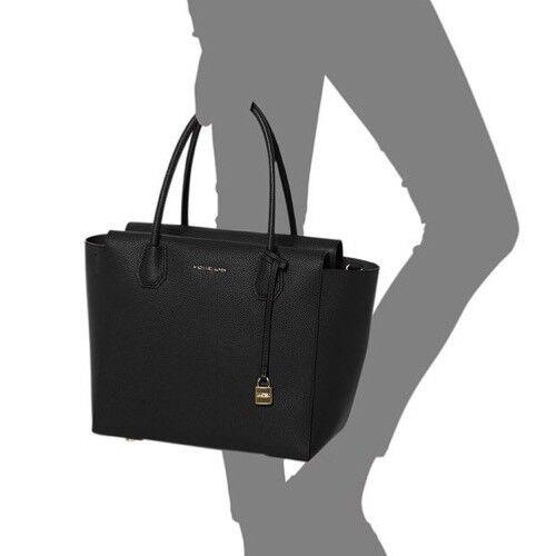 Michael Kors Studio Mercer Large Leather Satchel Crossbody Tote Black Bag - Exterior: Black