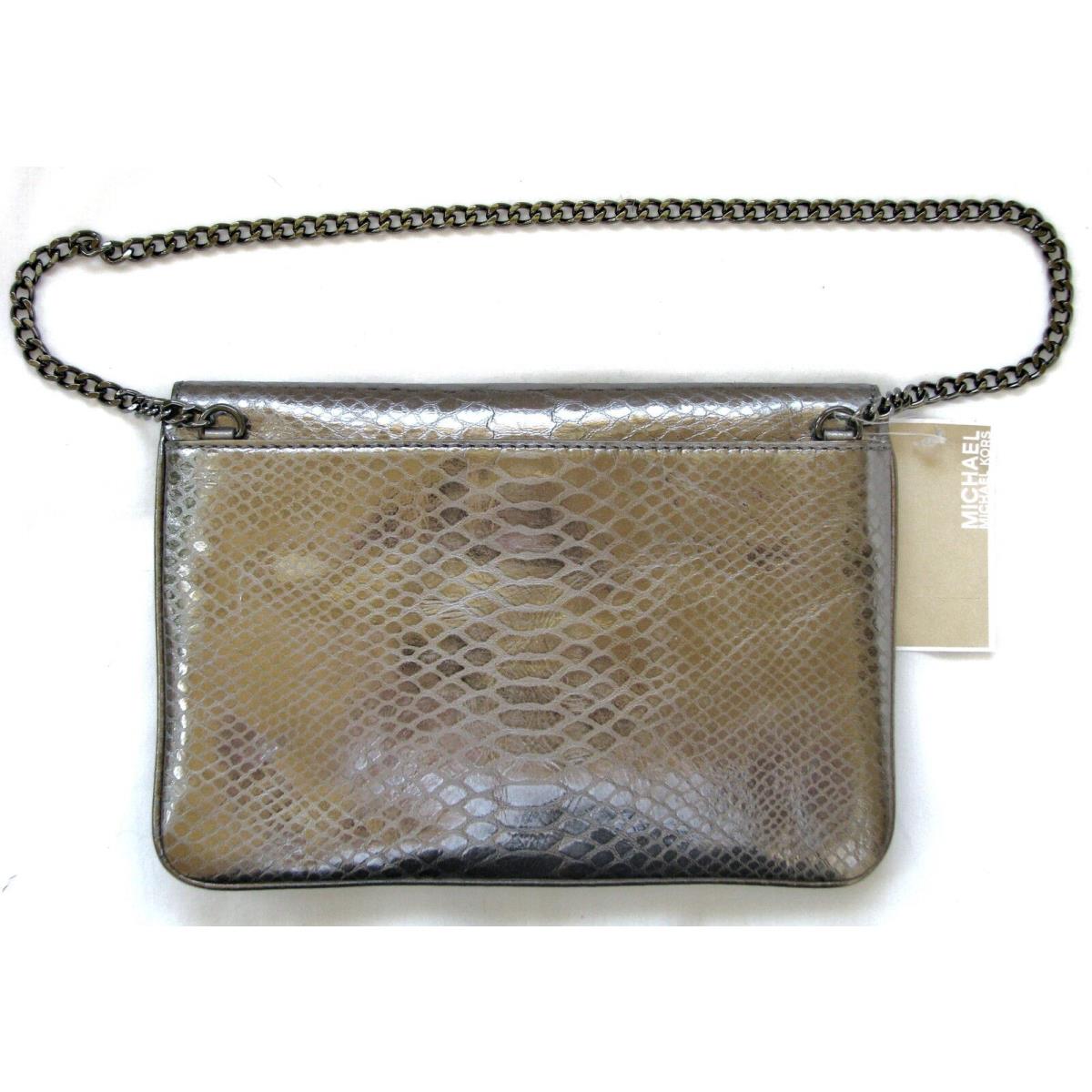 New-michael Kors Sloan Metallic Gunmetal Python Leather Clutch Shoulder/hand Bag