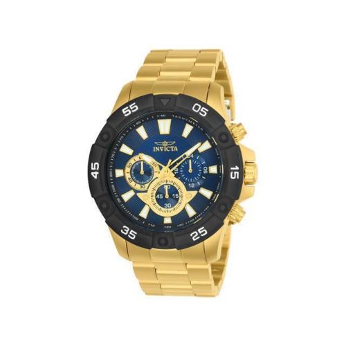 Mens Invicta 24585 Pro Diver Blue Dial Chronograph Gold Tone Bracelet Watch