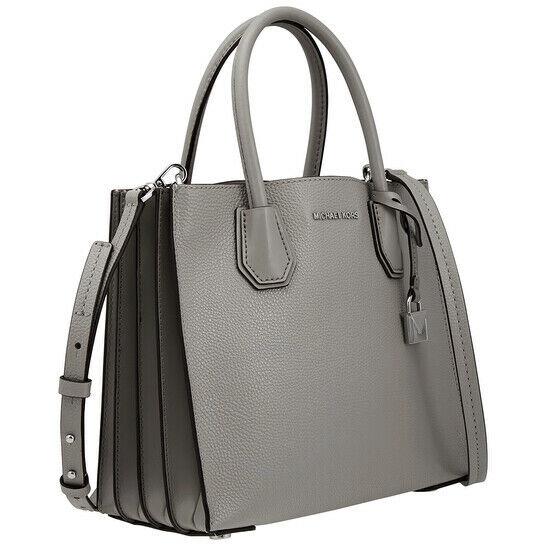 Michael Kors Mercer MK MD Accordion Convertible Tote Bag Grey Leather 30F8SM9T2T