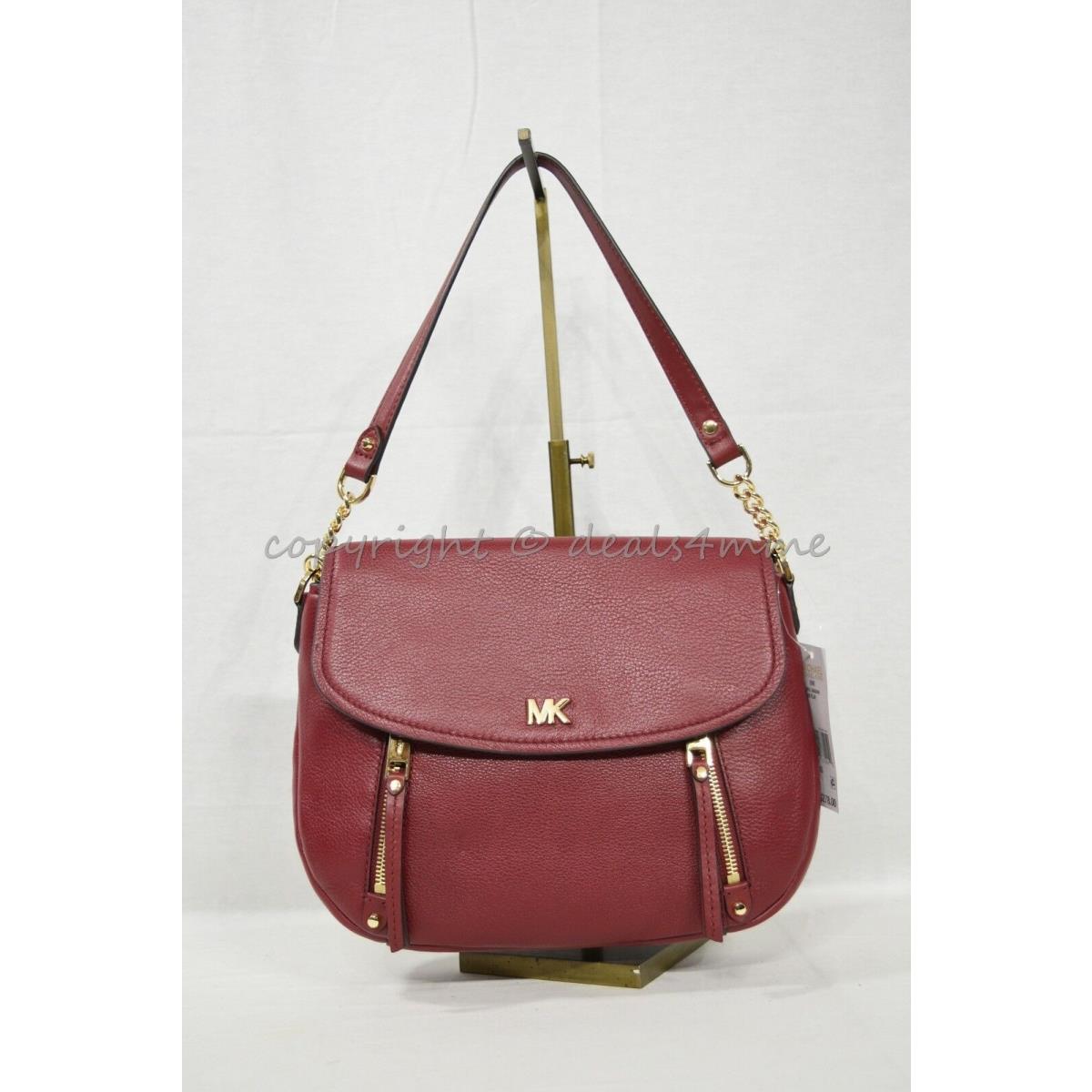 Michael Kors Evie Medium Pebbled Leather Flap Shoulder Bag in Maroon