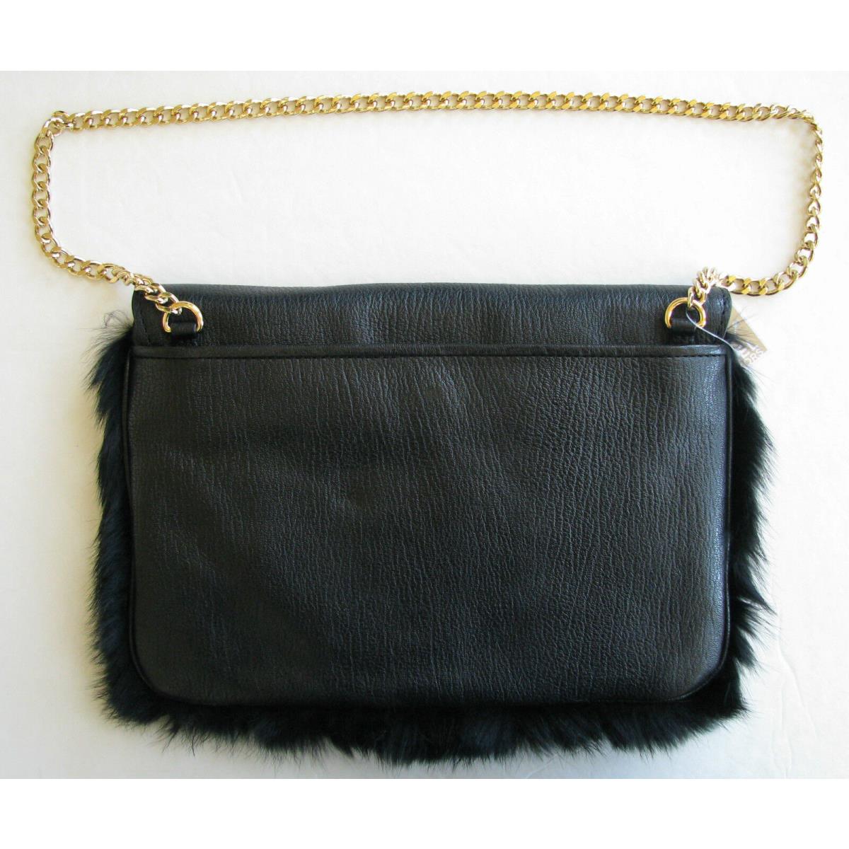 New-michael Kors Sloan Black Fur+leather+gold Clutch Shoulder/hand Bag