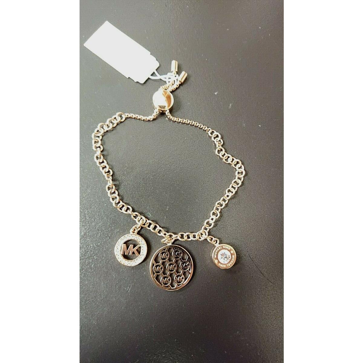 Michael Kors mkj7388 791 Women`s Rose Gold Tone Chain Charm Slider Bracelet