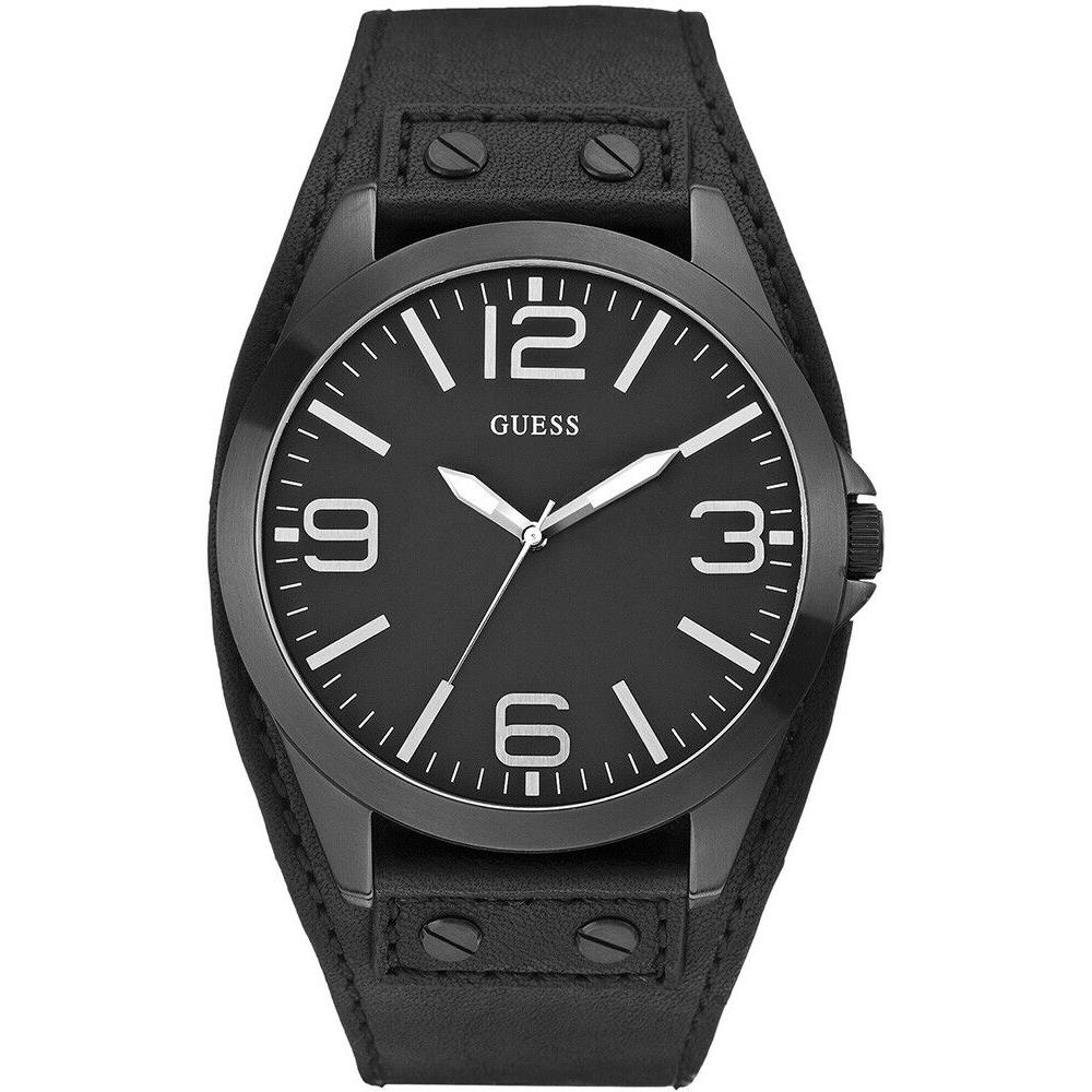 Guess Mens Casual Black Dial Leather Band Analog Quartz Watch W0181G2