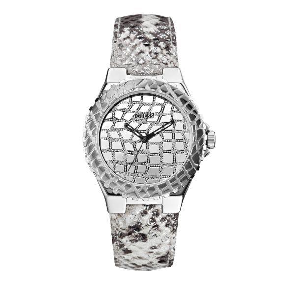 New-guess Silver Gray Python Leather Embossed Cuff Strap Band WATCH-U0027L1