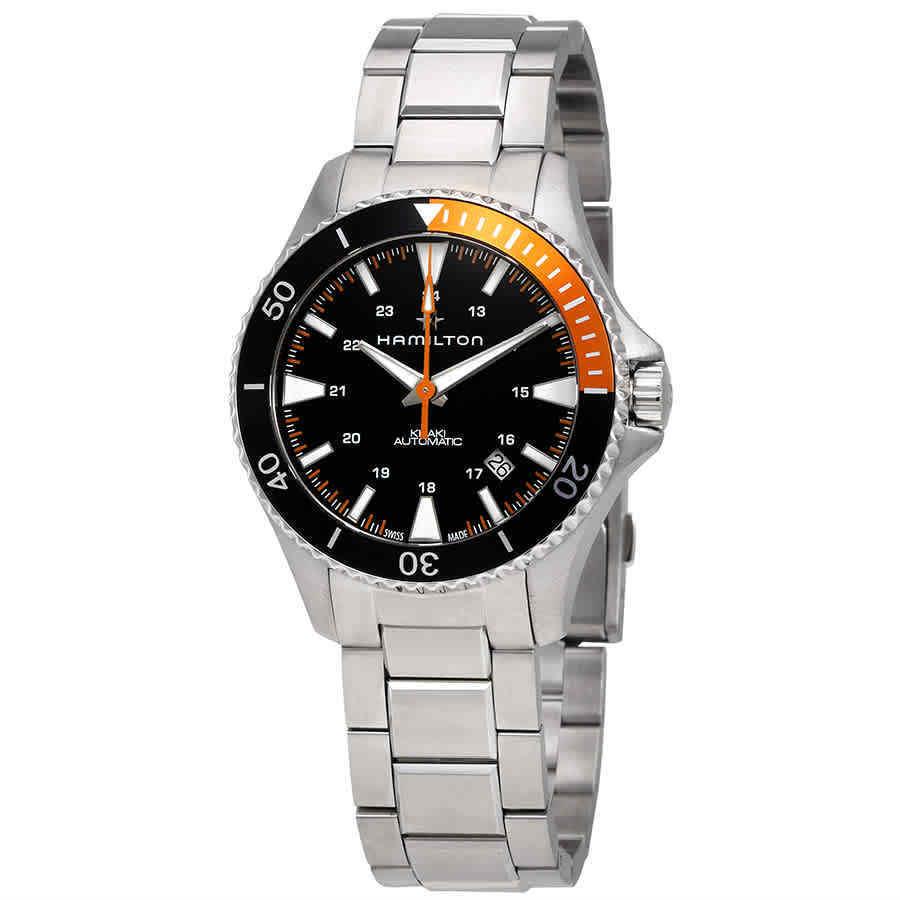 Hamilton Khaki Navy Scuba Automatic Black Dial Men`s Watch H82305131 - Dial: Black, Band: Silver, Bezel: Black, Orange