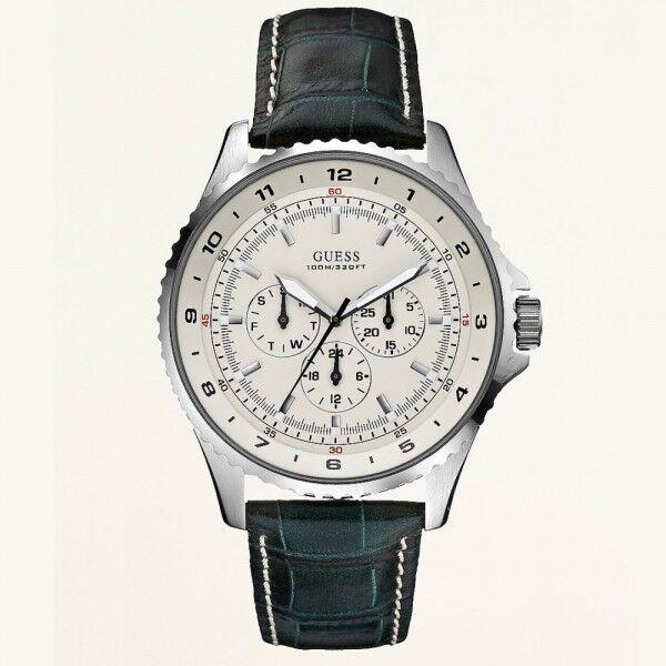 Guess Dark Green Croc Leather+silver Cream Multi-function Dial WATCH-U11068G2