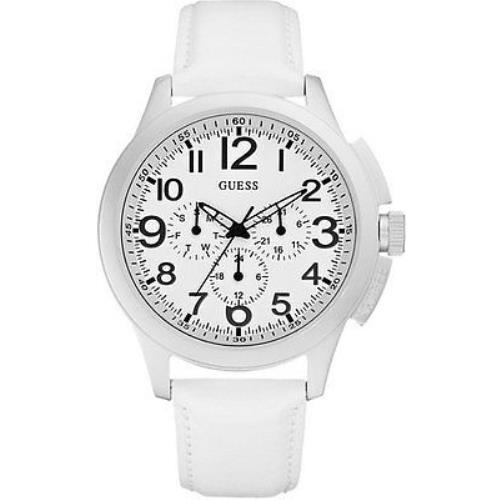 New-guess White Leather Band White Chronograph Dial WATCH-U11658G1