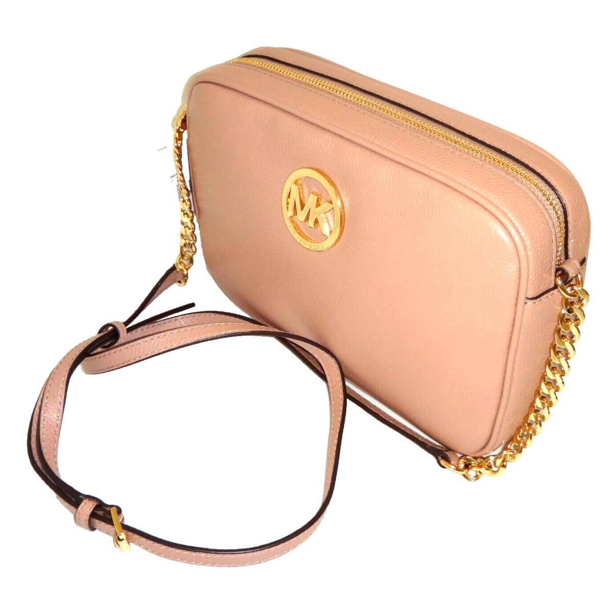 Michael Kors Women`s Fulton LG EW Crossbody Bag Purse Fawn Leather Gold MK Logo