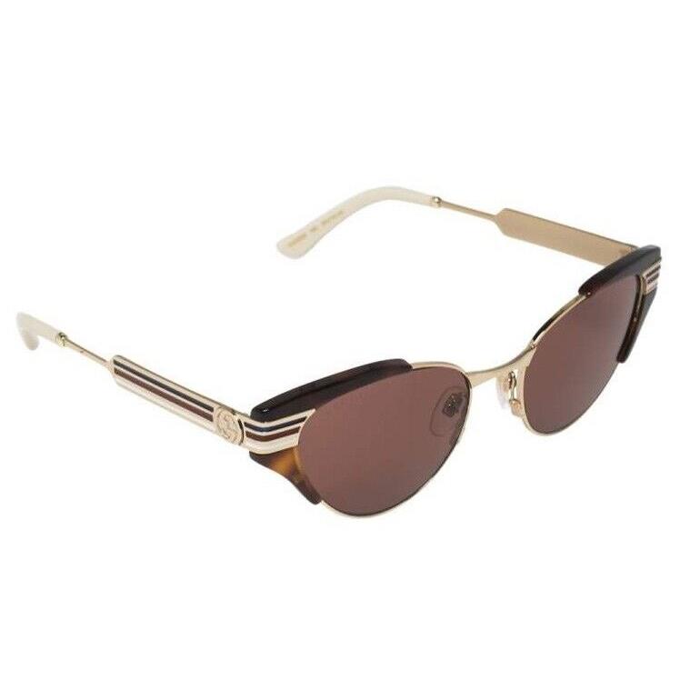 Gucci Womens Havana Gold Cat Eye Sunglasses 55-19-140 GG0522S Case