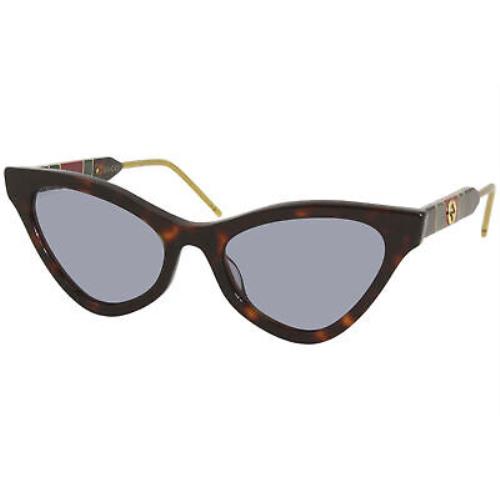Gucci Web GG0597S 002 Sunglasses Women`s Havana/blue Lenses Fashion Cat Eye 55mm - Frame: Havana, Lens: Blue
