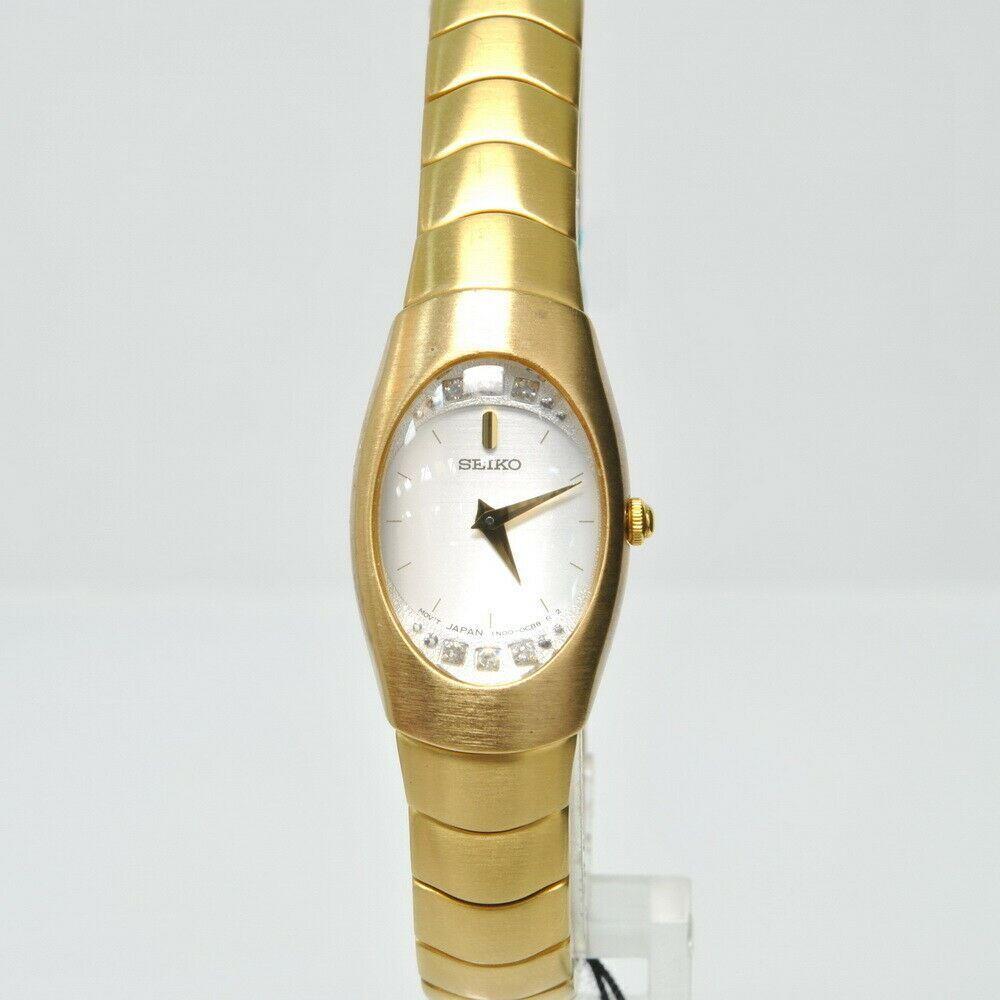 Ladies Seiko Gold Tone Model SUJ206 with White Dial 6 Diamonds Hardlex Crystal