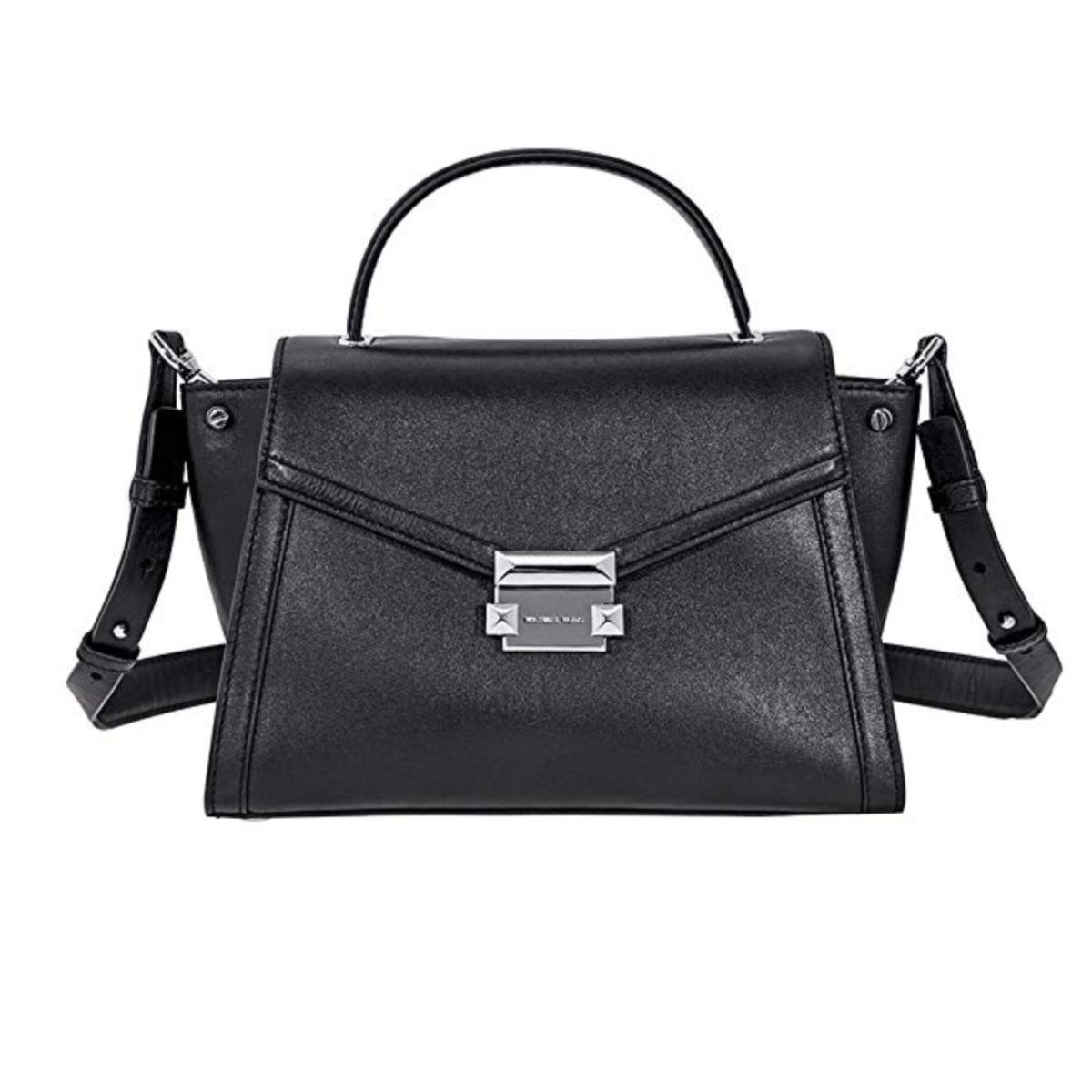 Michael Kors Women`s MK Whitney LG TH Satchel Flap Bag Black Leather 30T8SXIS3T - Black Lining, Black / Silver Exterior