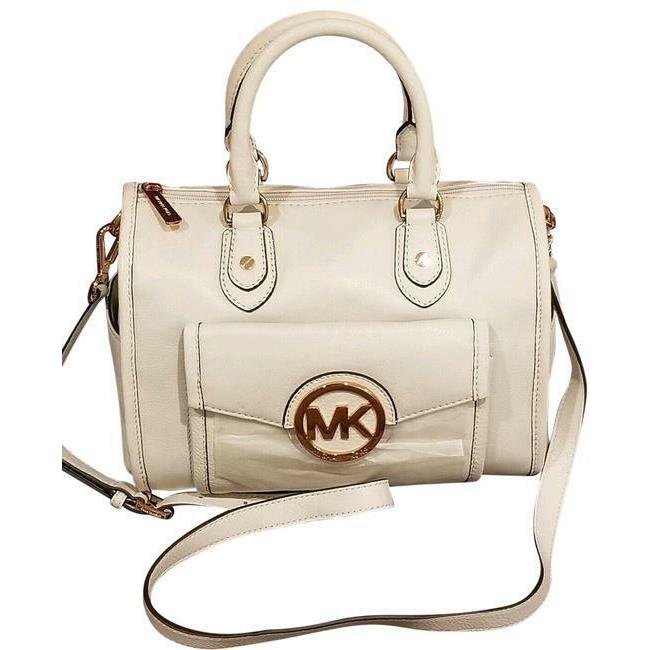 Michael Kors Margo Rose Gold Vanilla Leather Satchel Crossbody Bag