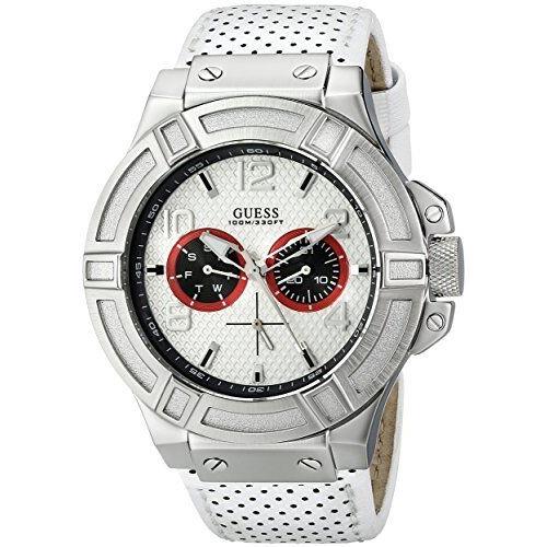 Guess Silver White Perforate Leather Band White Dial WATCH-U0451G1