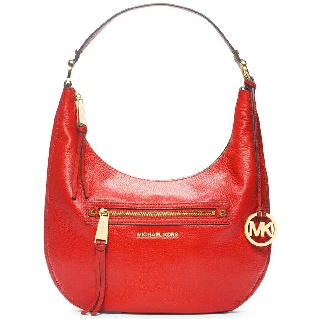 Michael Kors Rhea Zip Medium Leather Shoulder Bag-red