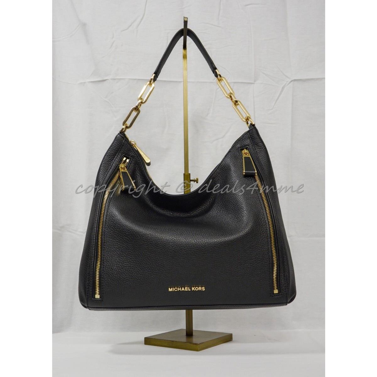 Kors Matilda Pebbled Leather Shoulder Bag / Hobo in Black