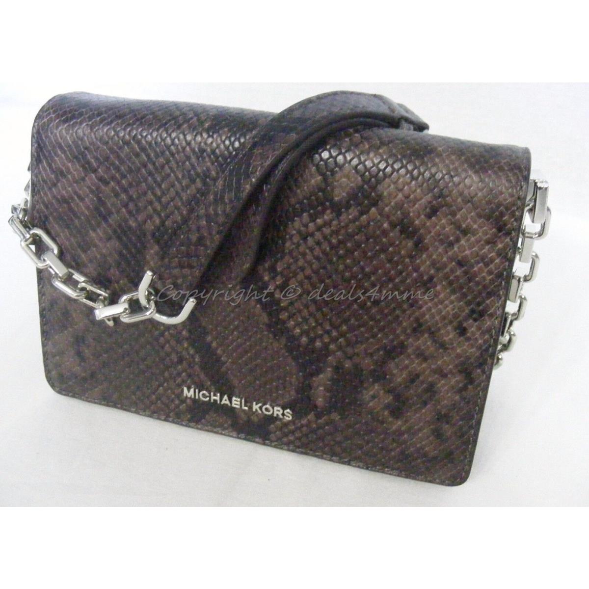 Michael Kors Brinkley Medium Shoulder Flap Bag. Snake Embossed Leather Cinder