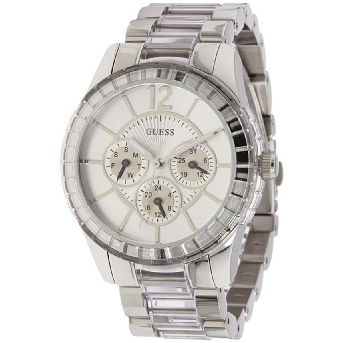 Guess Silver Tone Stainless Steel+clear Acrylic Watch+chrono DIAL-U15085L1