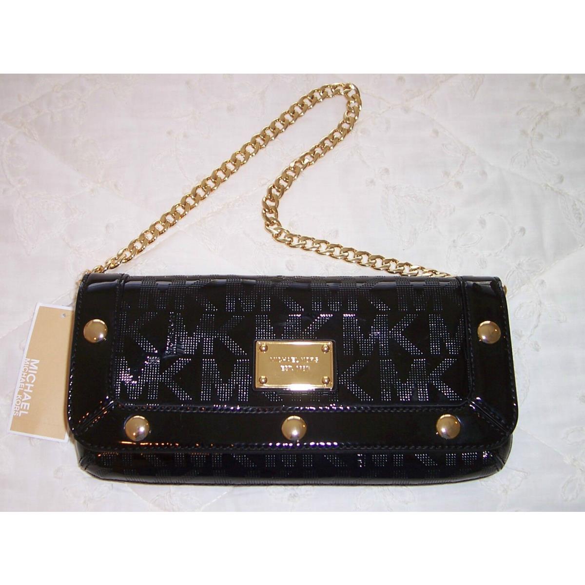 Michael Kors Delancy Delancey Clutch Bag MK Sig Mirror Metallic Black