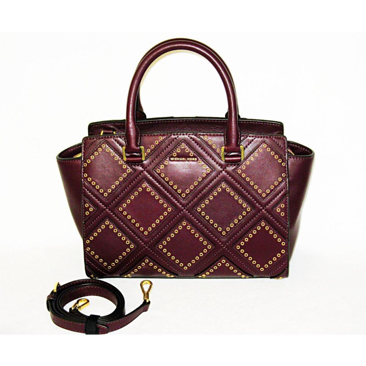 Michael Kors Rich Med Selma Diamond Grommet Plum Satchel Shoulder Bag