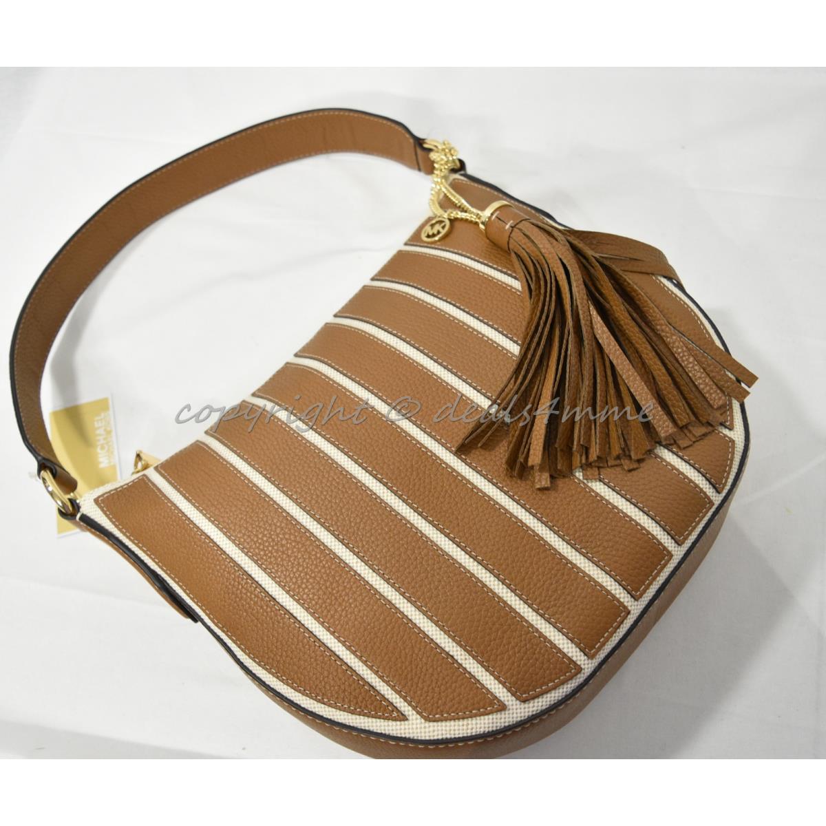 Michael Kors Canvas Applique Stripes Brooklyn Medium Convertible Shoulder Bag