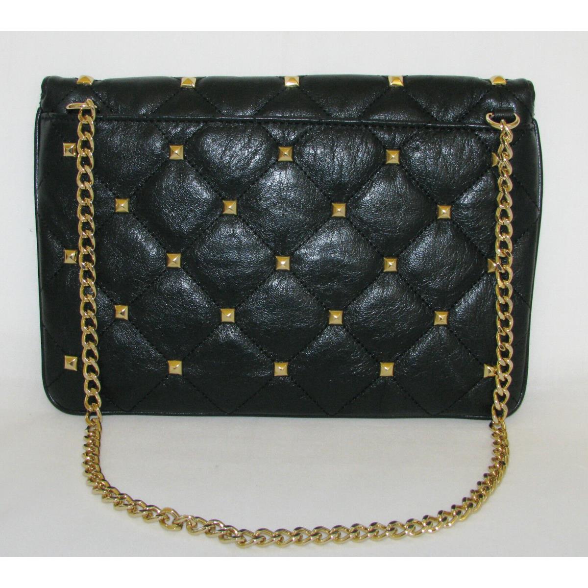 New-michael Kors Sloan Quilt Stud Black Leather+gold Clutch Shoulder/hand Bag