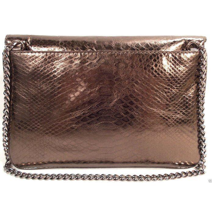 Michael Kors Sloan Cocoa Brown Python Leather Chain Clutch Crossbody Hand Bag
