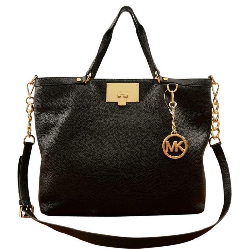 Michael Kors Channing Medium Shoulder Tote Leather Bag Black