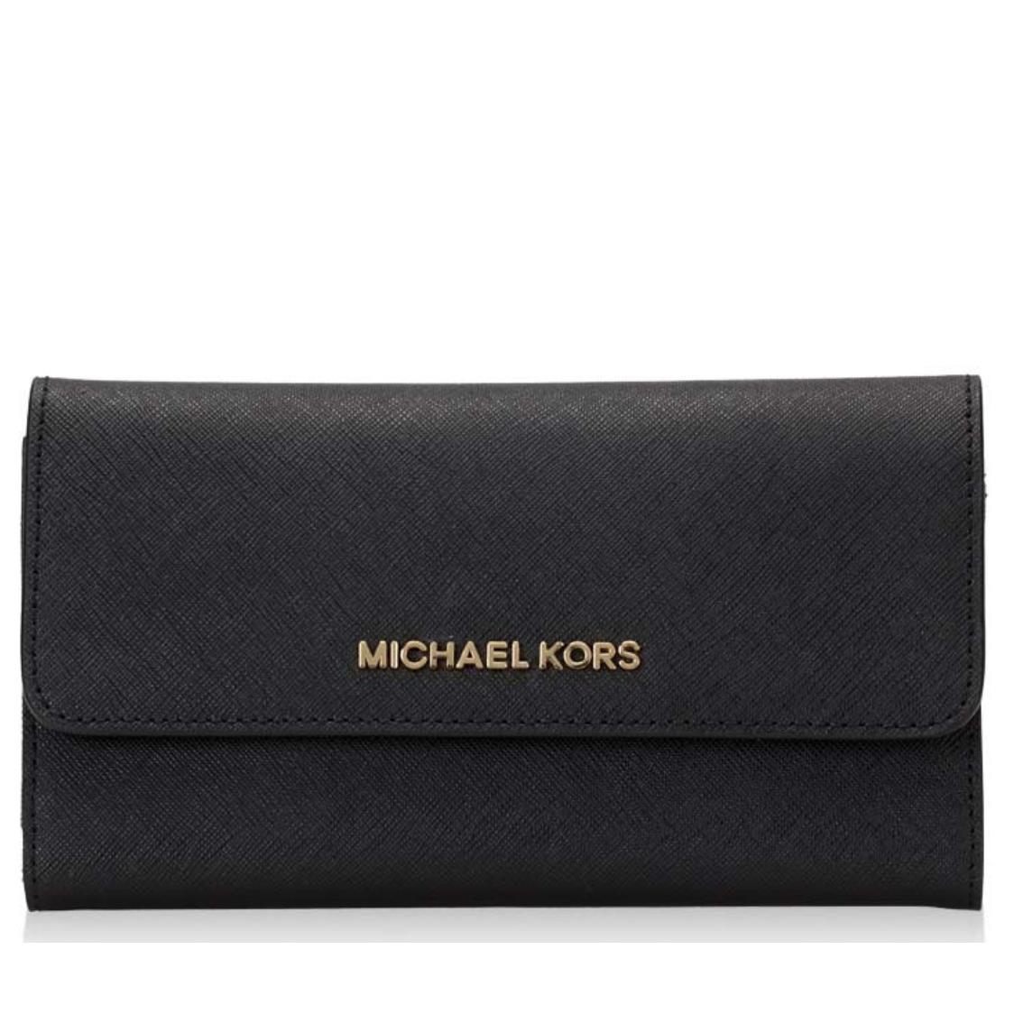 Michael Kors Jet Set Travel Trifold Large Leather Wallet IN Black